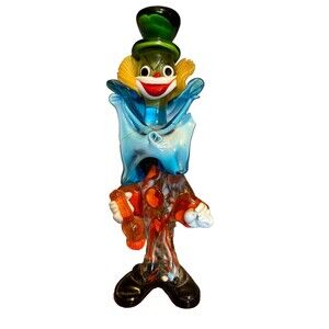 Flawed VINTAGE MURANO HAND BLOWN ART GLASS CIRCUS CLOWN TOP HAT BOW TIE 11.75”